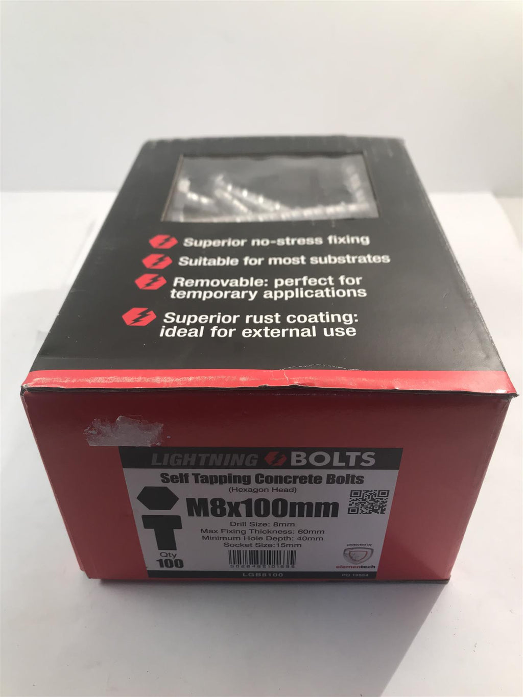 Lightning Bolt - Hex Head M8 x 100mm - Concrete Bolts - Box of 50  LGB8100