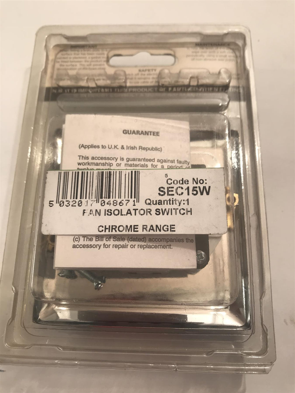 Specialist  Fan Isolator Switch Polished Chrome White Insert SEC15W