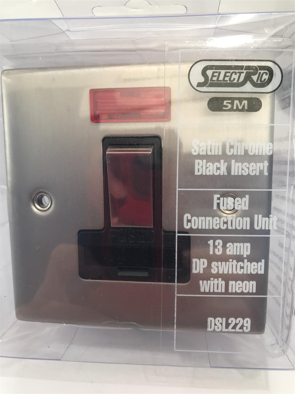 Satin Chrome Black Insert 13A DP Switched Fused Connection with Neon DSL229