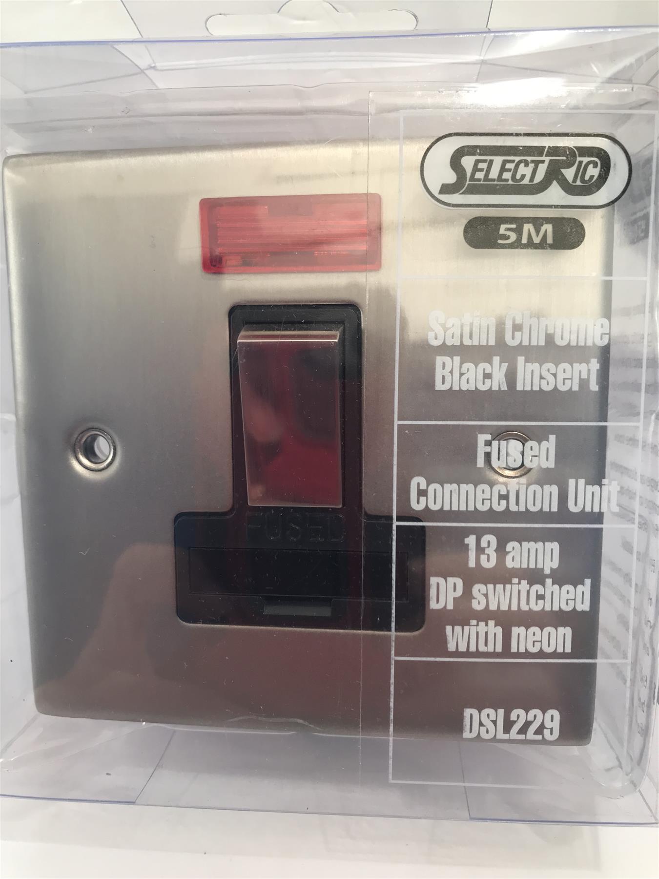 Satin Chrome Black Insert 13A DP Switched Fused Connection with Neon DSL229