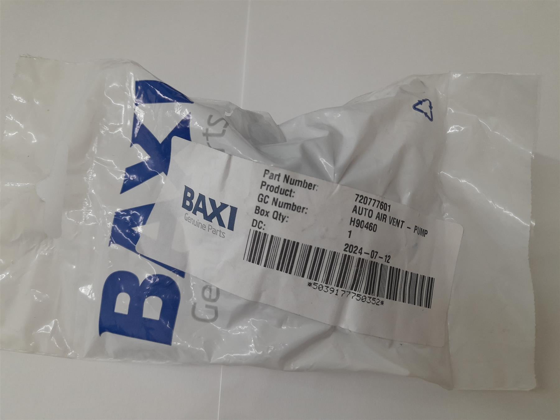 BAXI DUO TEC BOILER AIR VENT VALVE 720777601