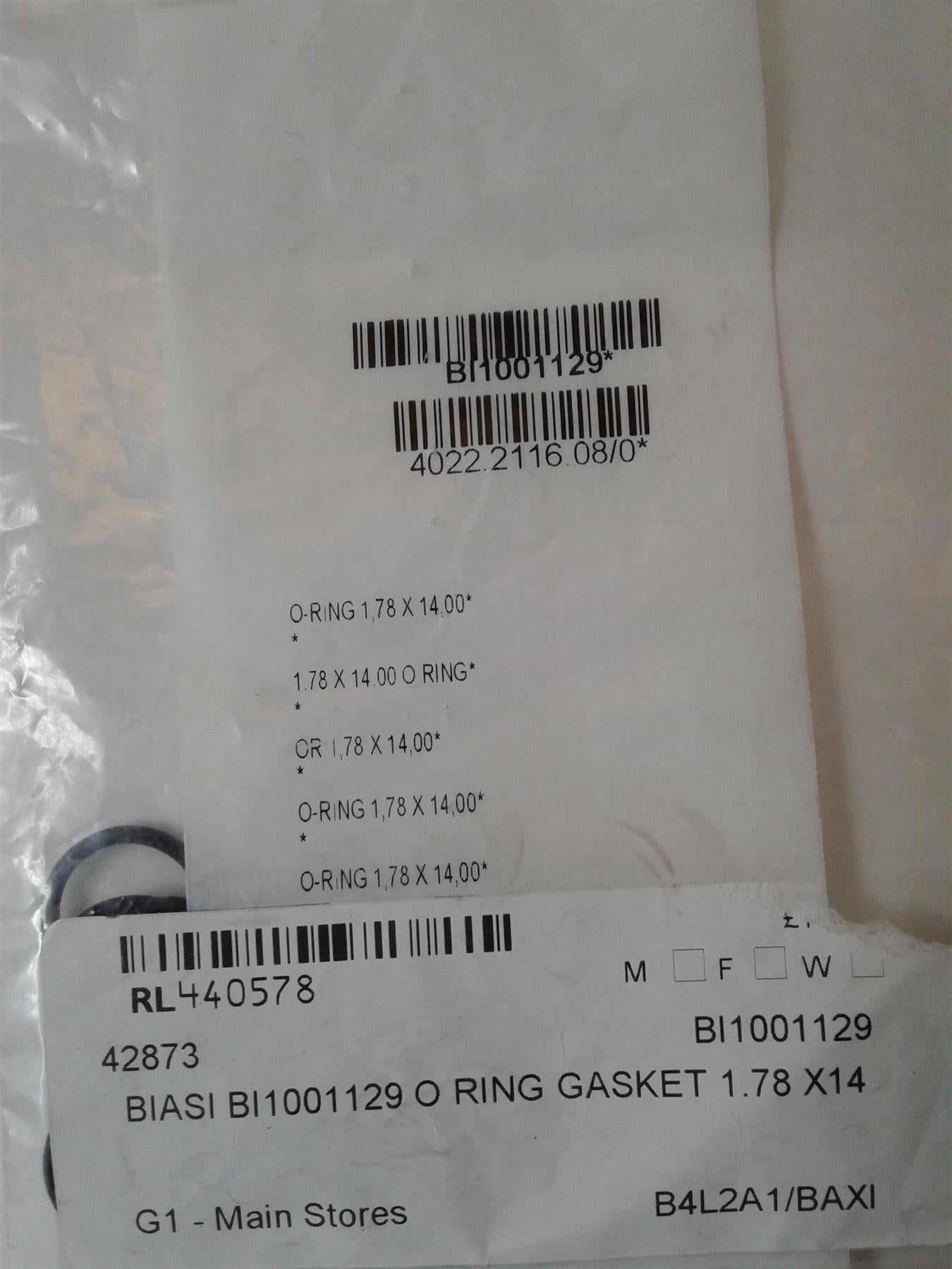 NEW Biasi BI1001129 O Ring (10 Pack) 1.78 X 14.00mm