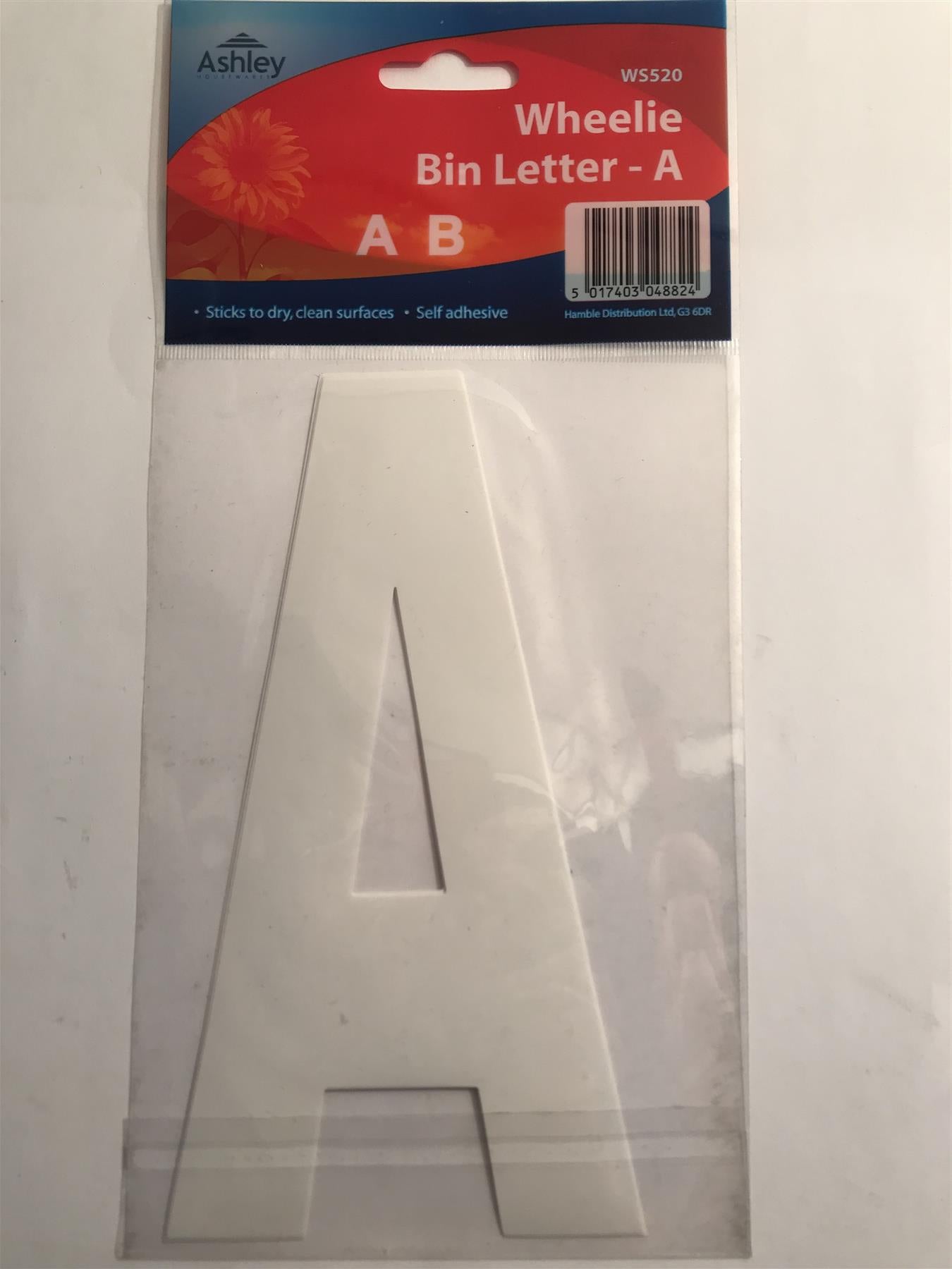 Ashley 2 Pack White Self Adhesive Wheelie Bin Sticker Letter A  WS520