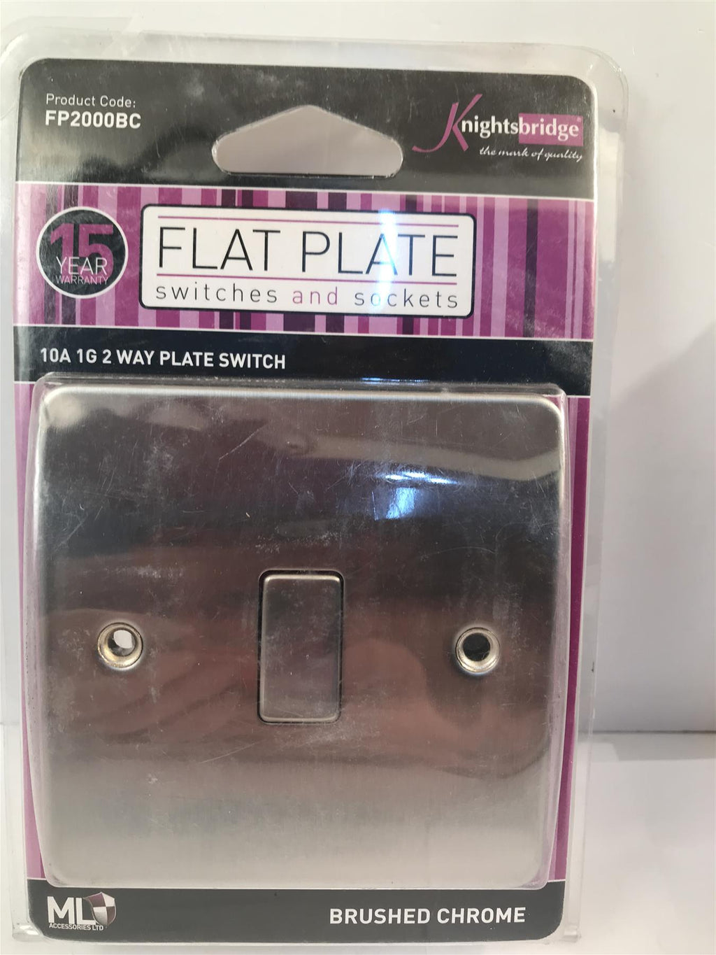 Knightsbridge Brushed Chrome 10a 2 Way Plate Switch FP2000BC
