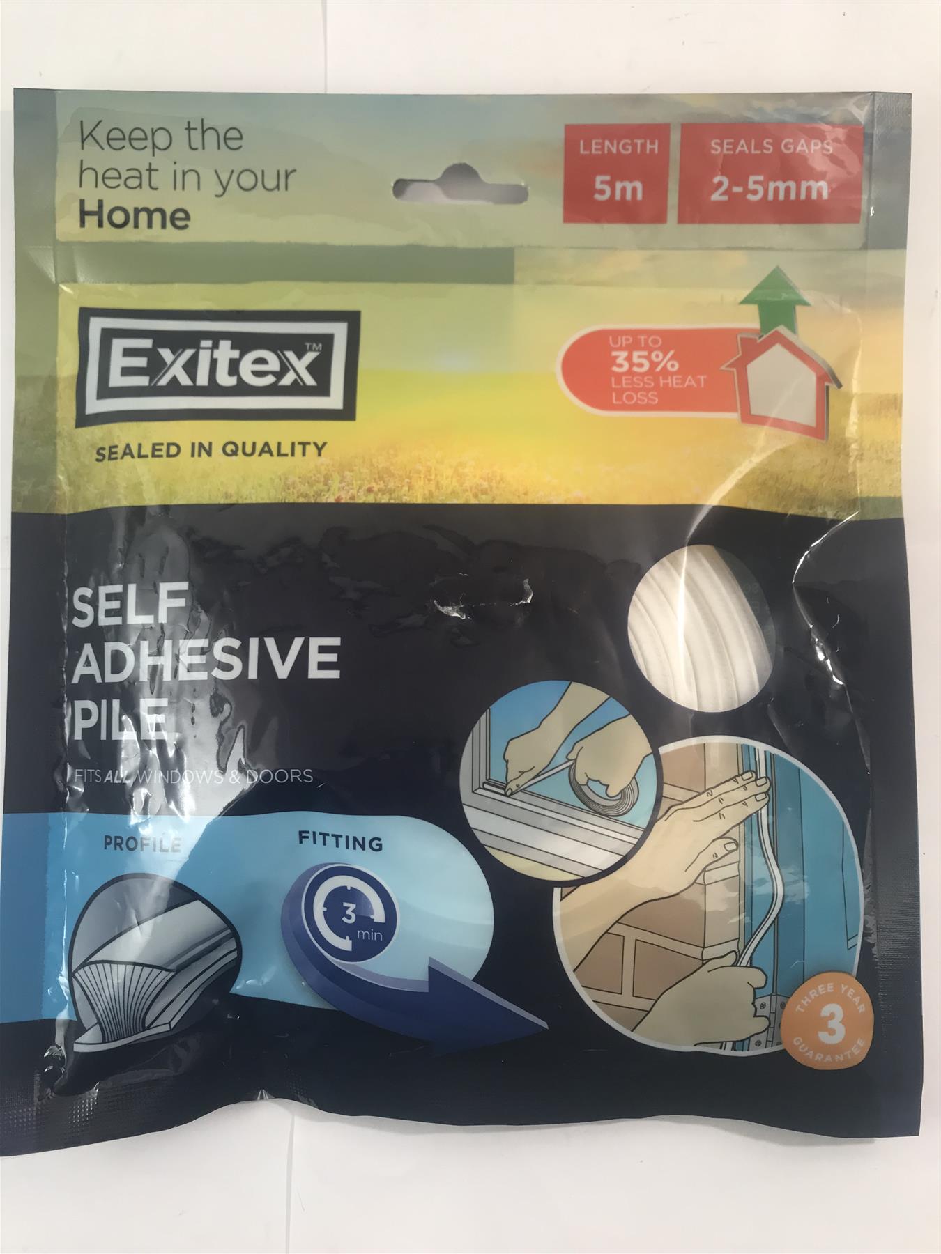 Exitex Self Adhesive Pile 5m White -  Seals 2-5mm Gaps