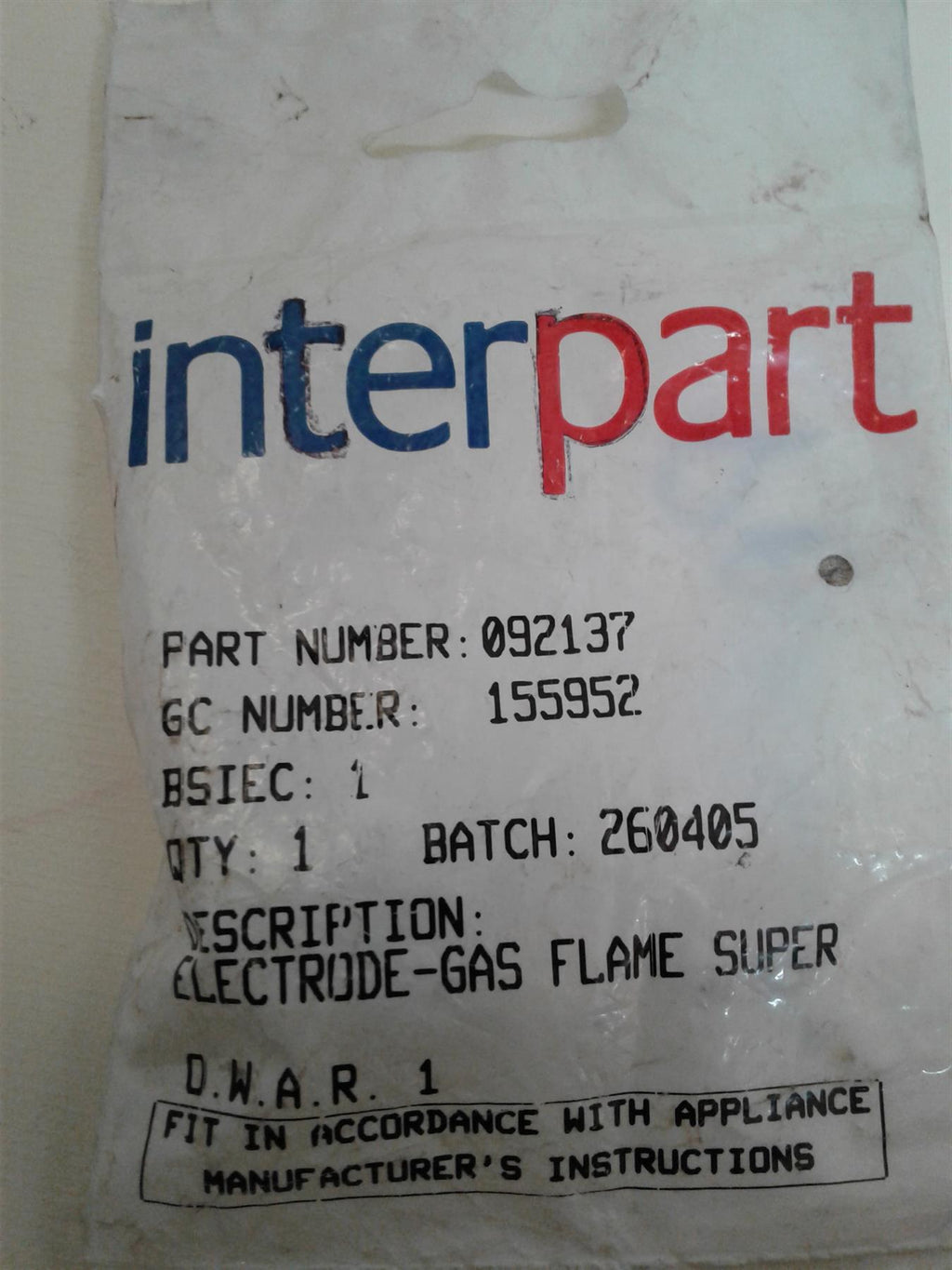 BAXI BERMUDA BAROQUE 092137 GAS FLAME ELECTRODE SUPER