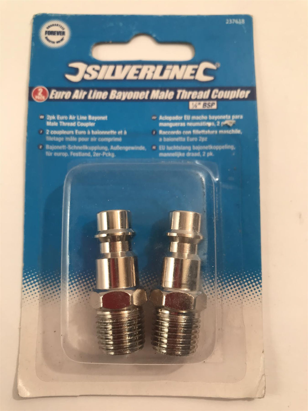 Silverline Euro Air Line Bayonet Male Thread Coupler 2 Pk 1/4'' BSP 237618
