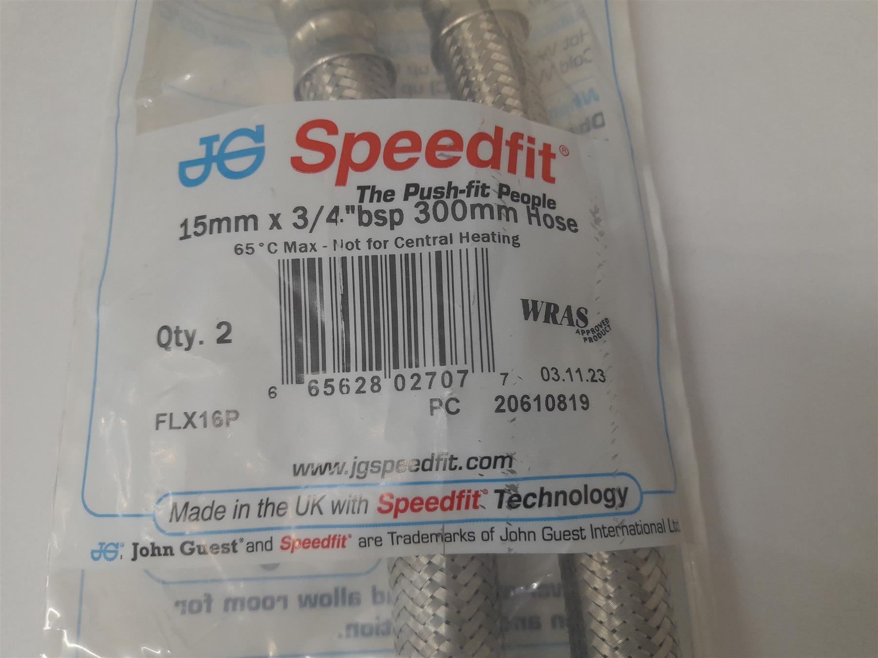 Speedfit FLX16 15mm x 3/4" x 300mm Flexible Tap Connector Pack of 2