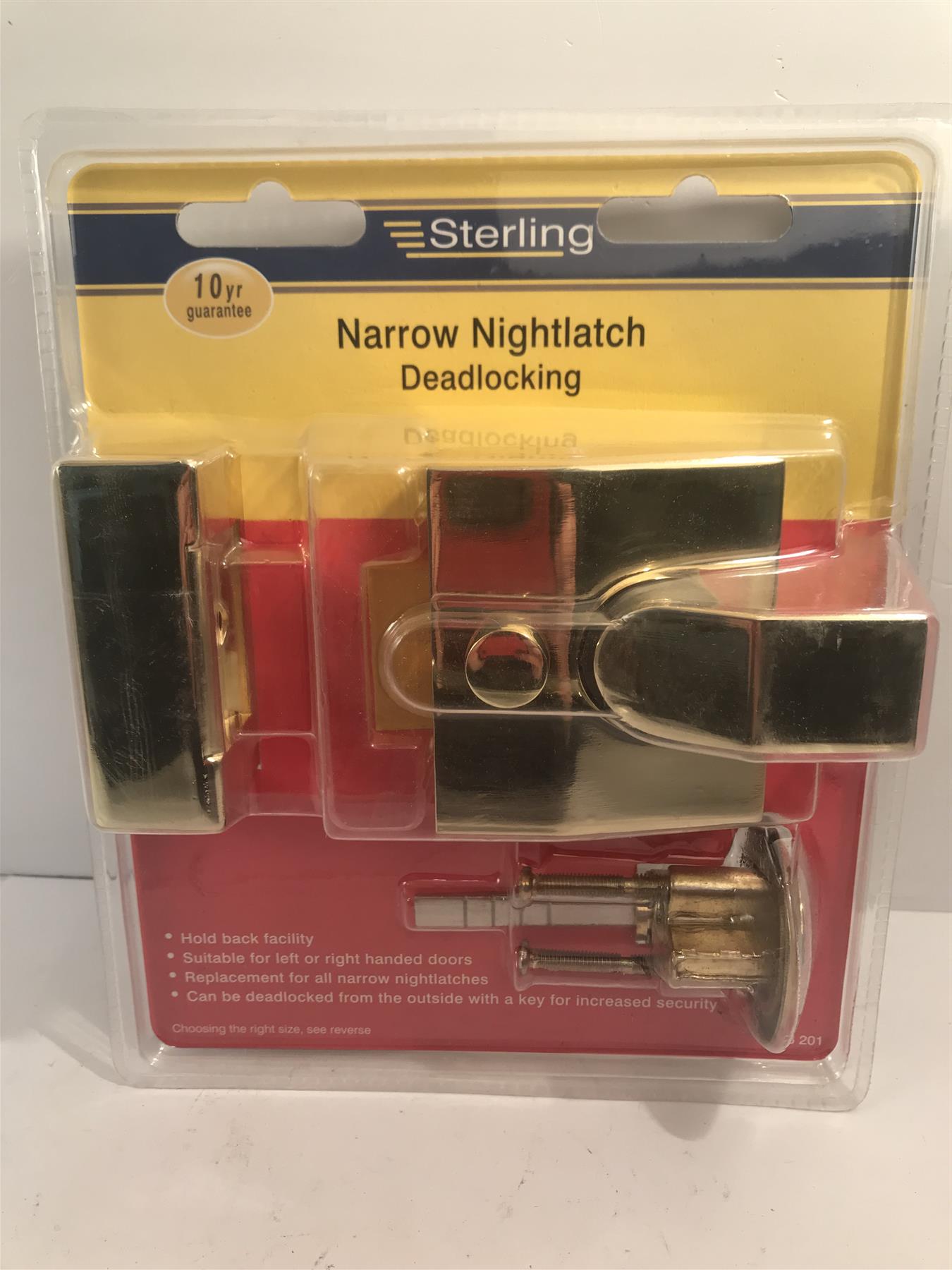 Sterling Narrow Deadlocking Brass Plated Nightlatch NLB201