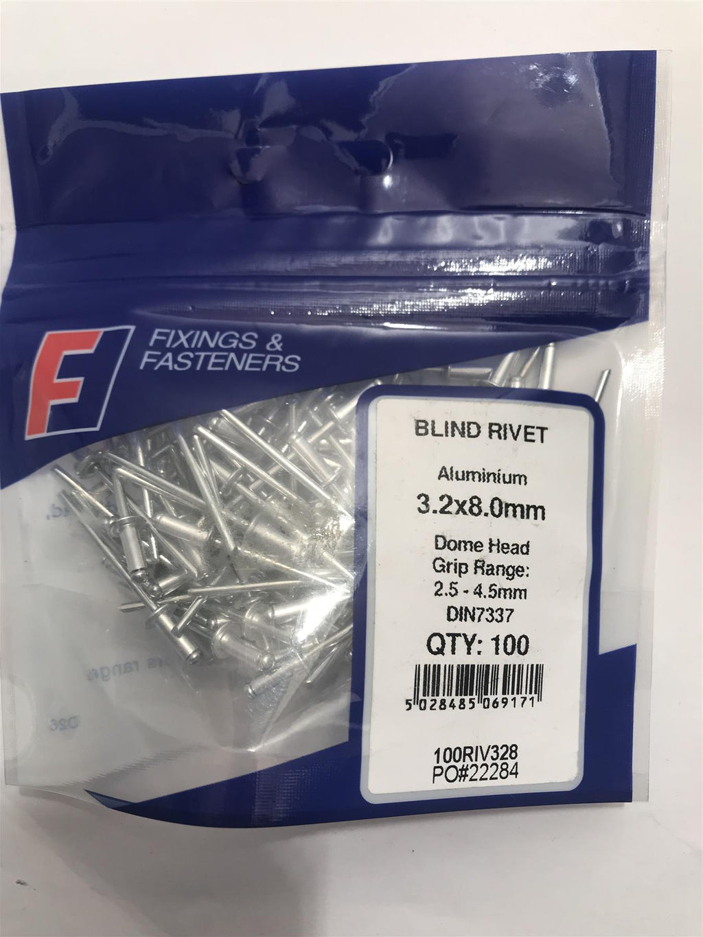 Forgefix Aluminium Dome Head Blind Rivet 3.2 x 8.0mm  (Pk 100) 100RIV328