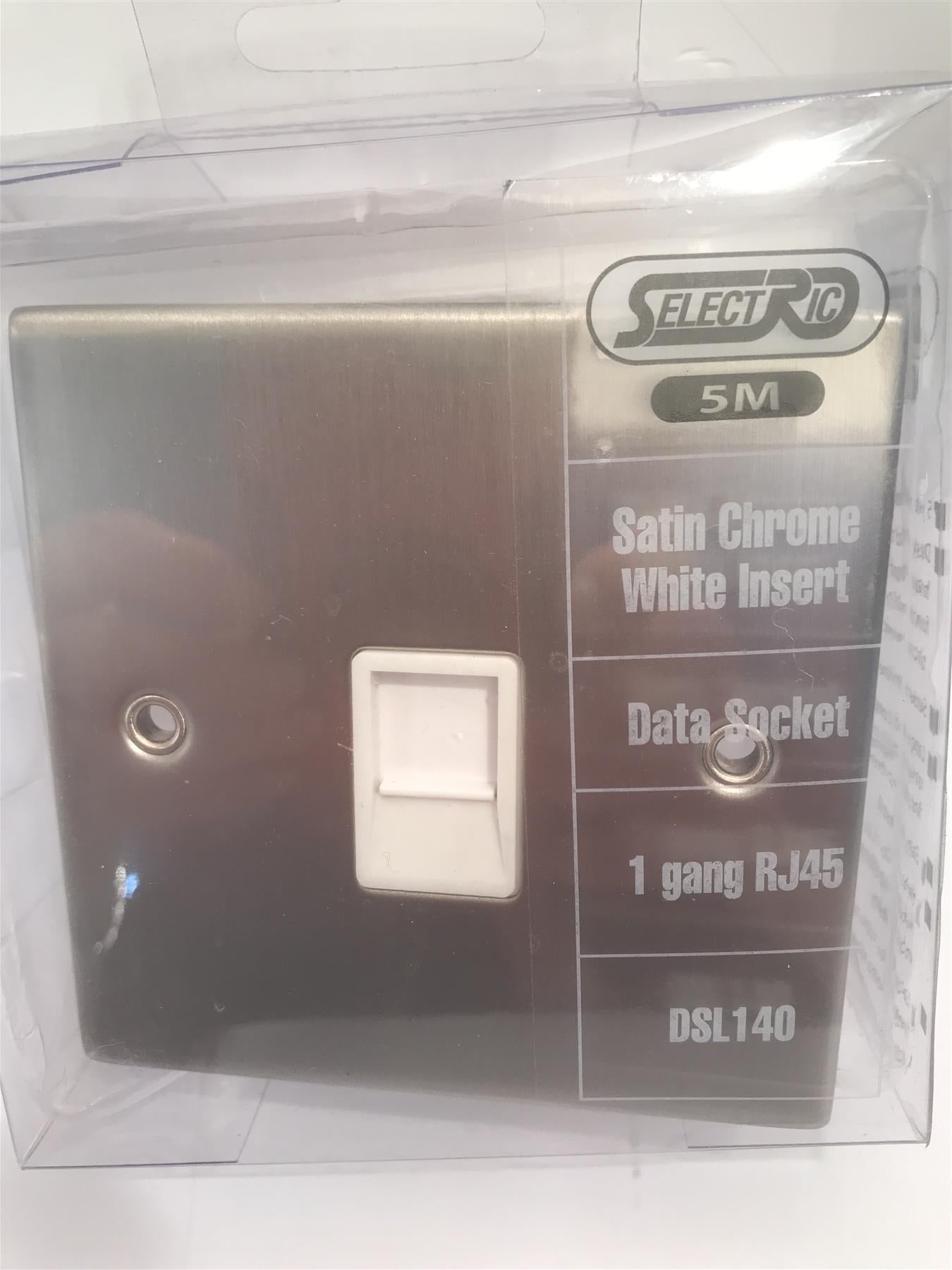 Satin Chrome White Insert Data Socket 1 Gang RJ45  DSL140