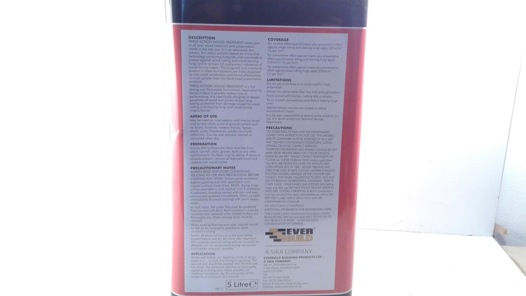 Everbuild Triple Action Wood Treatment | Preserver Dry & Wet Rot Decay 5L New