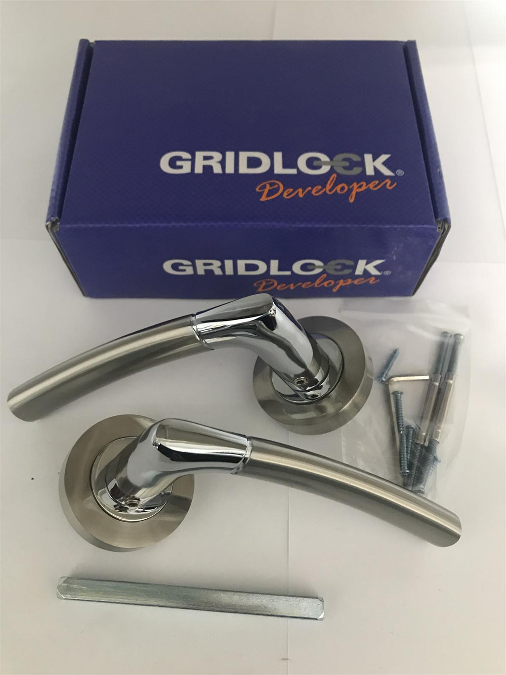 Gridlock Falcon Lever on Rose Polished Chrome/Satin Nickel IH DEV.FAL.09.CP/SN