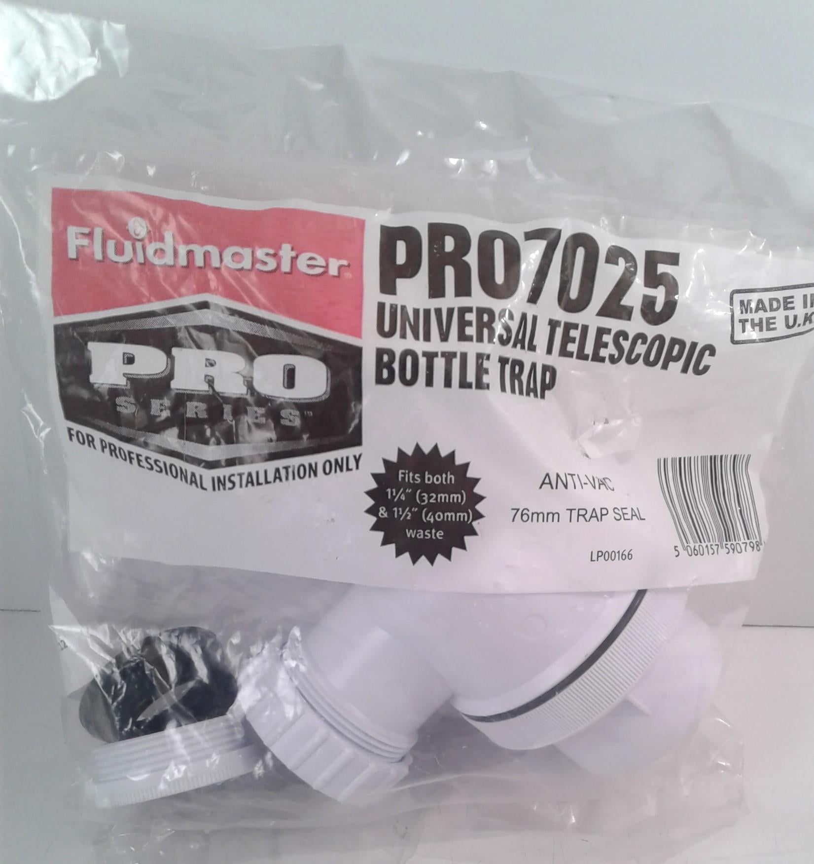 FLUIDMASTER PRO7025 UNIVERSAL TELESCOPIC BOTTLE TRAP ANTI-VAC