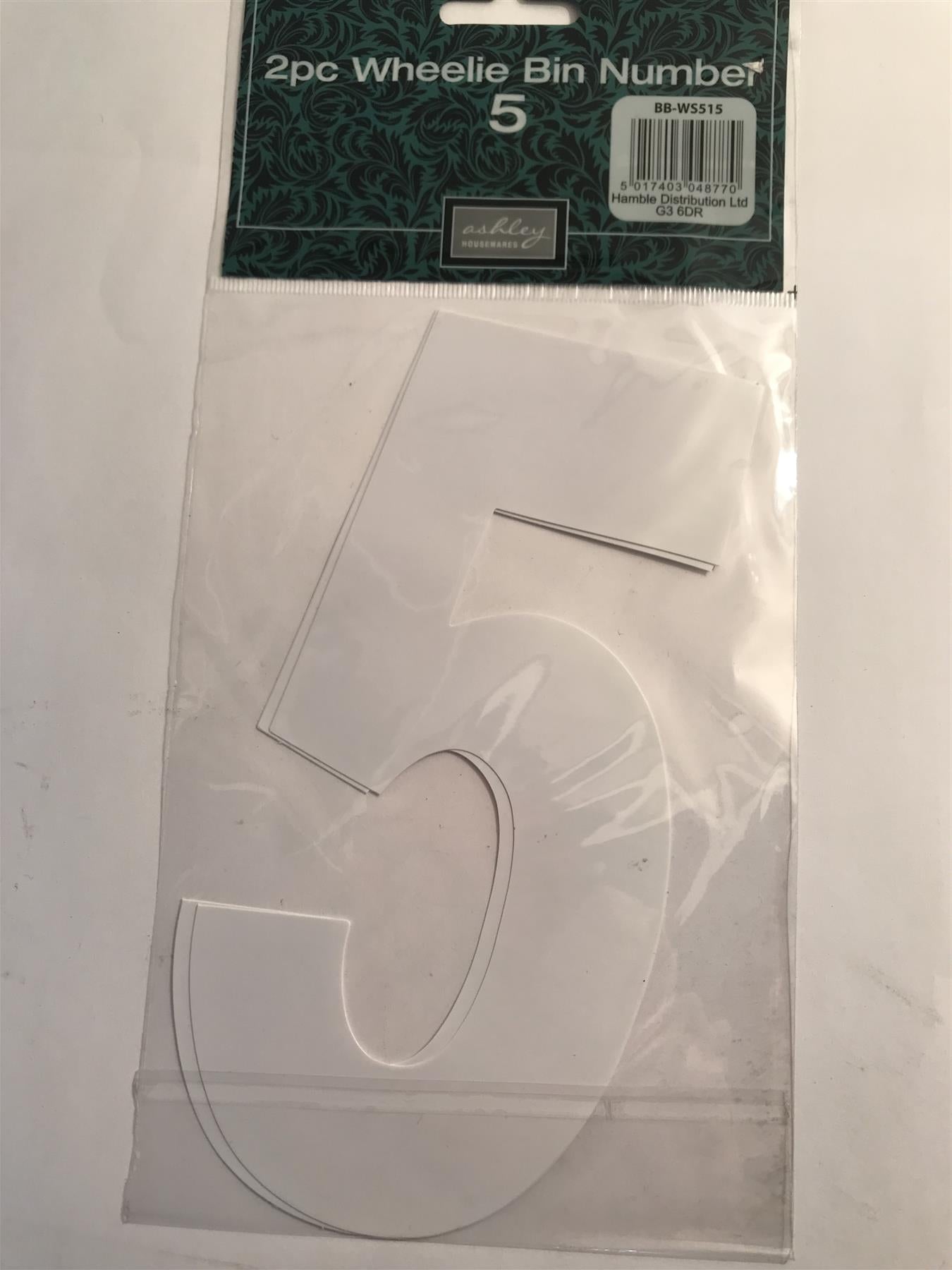 Ashley 2 Pack White Self Adhesive Wheelie Bin Sticker Number 5  WS515