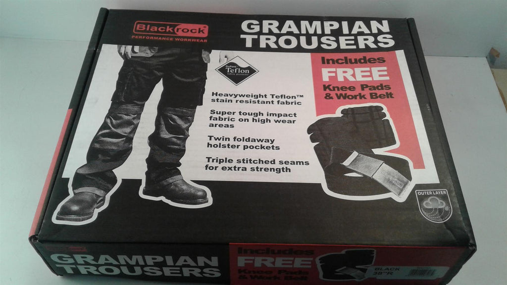 Blackrock Grampian Trouser Work Pants 38"R Black FREE KNEE PAD AND BELT