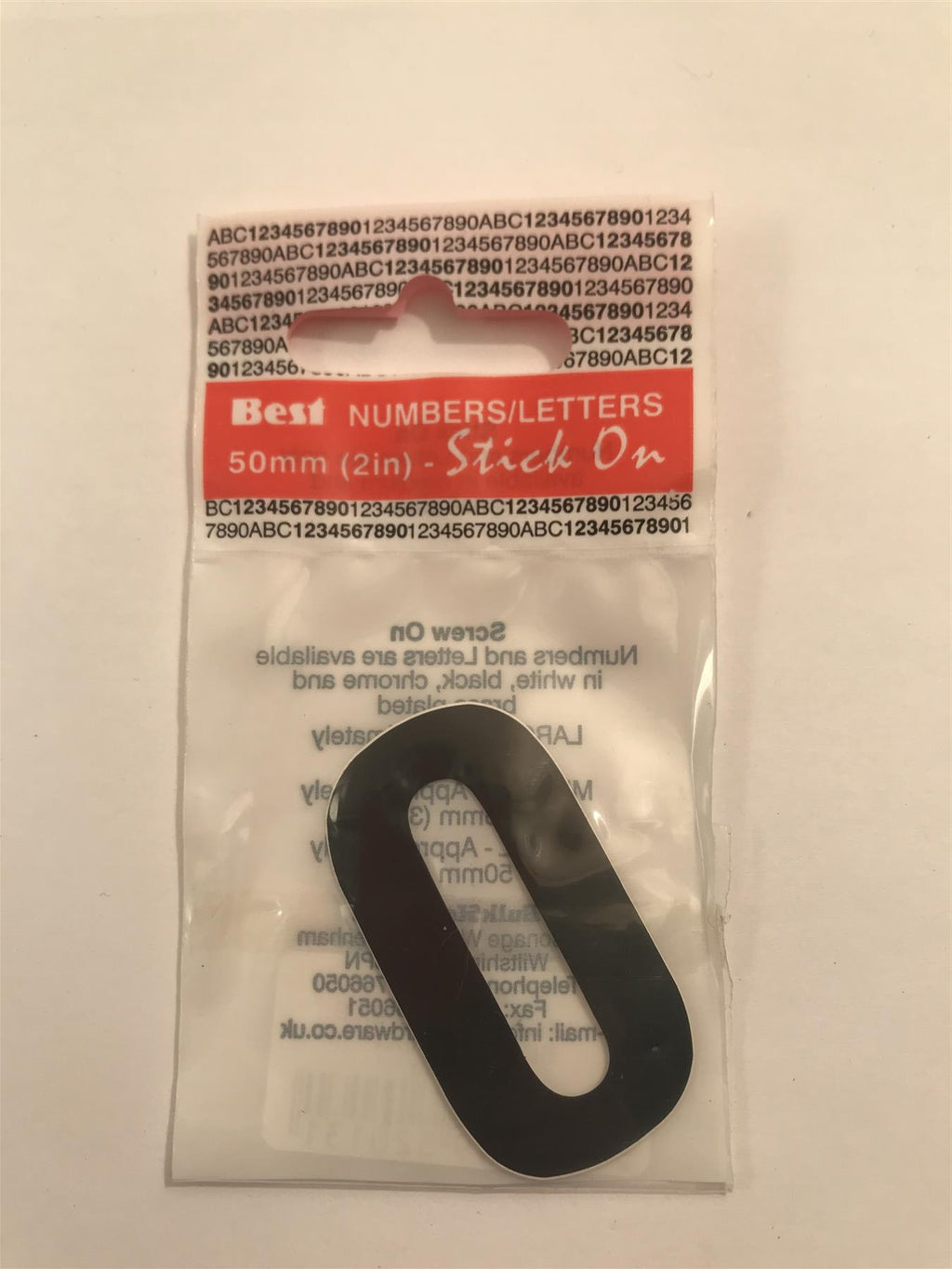 Black Number 0 Self Adhesive 1" x 2"