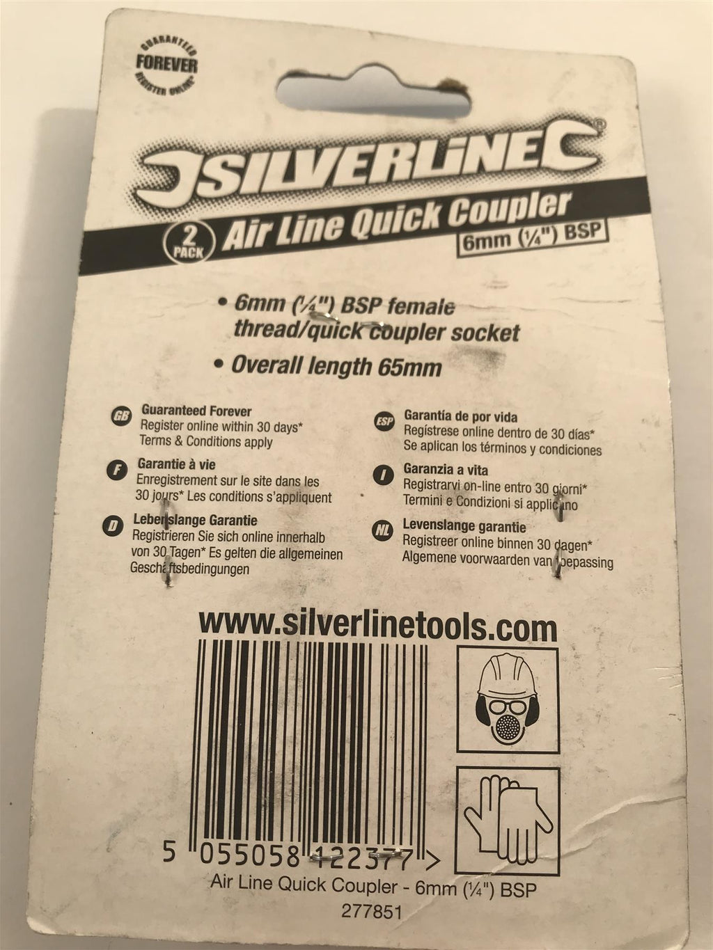 Silverline 2pk Air Line Quick Coupler 6mm (1/4") BSP  277851