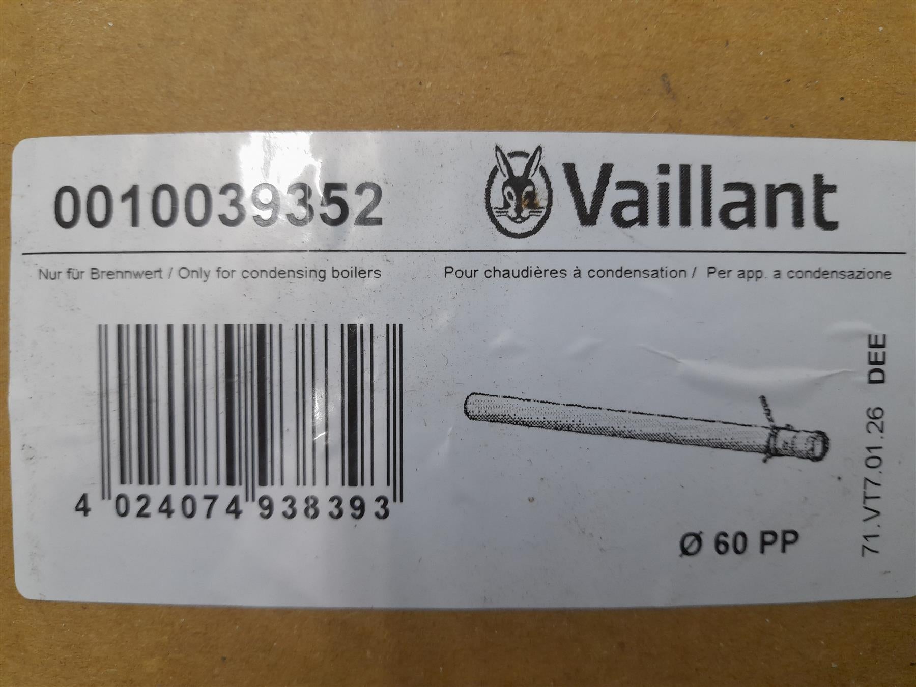 Vaillant 0010039352 extention pipe for plume kit white