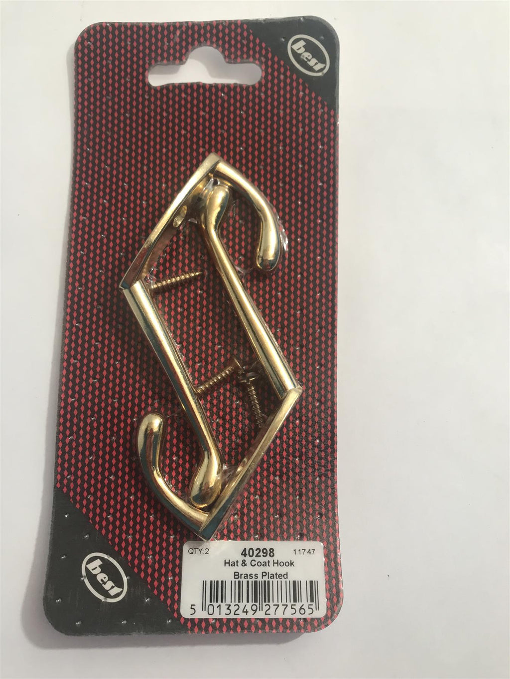 Best Hat & Coat Hook Brass Plated  (2 Pack) 40298