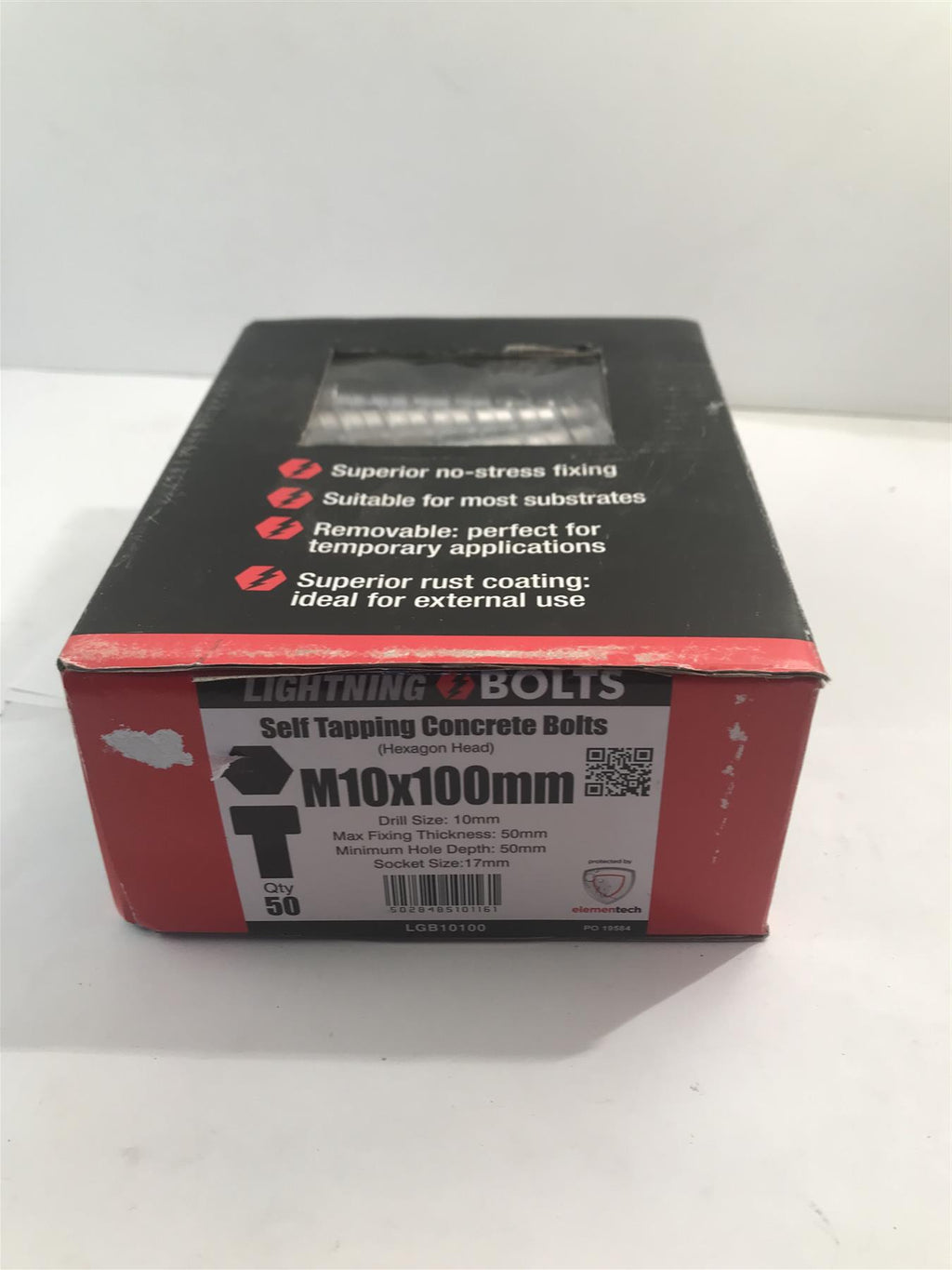Lightning Bolt - Hex Head M10 x 100mm - Concrete Bolts - Box of 50  LGB10100