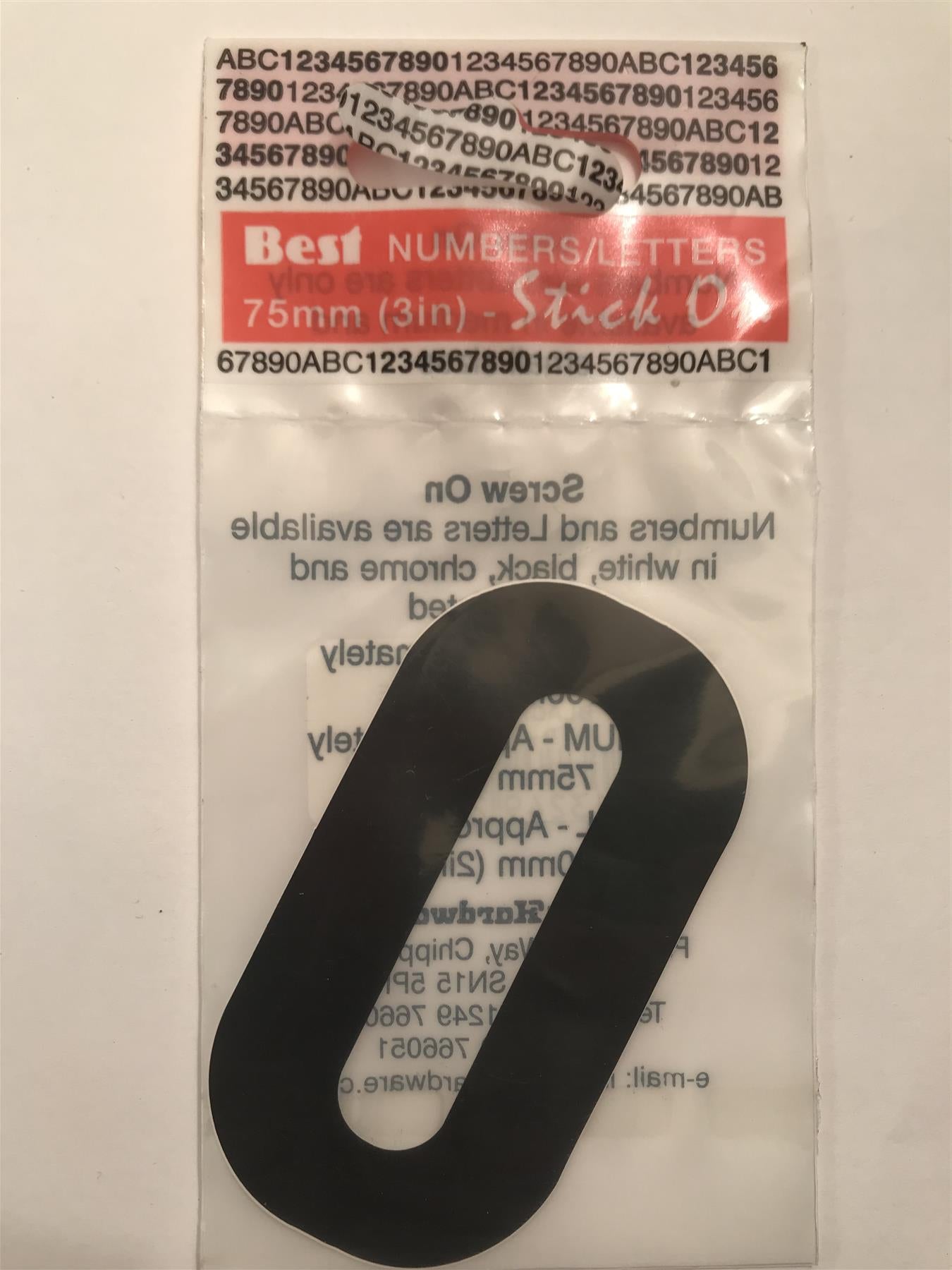 Black Number 0 Self Adhesive 1½" x 3"