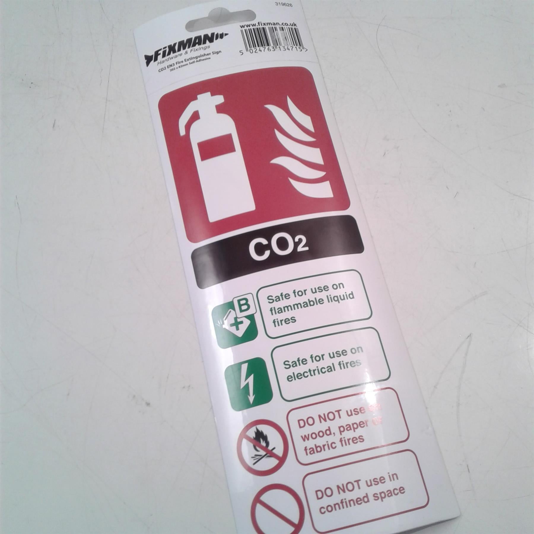 CO2 EN3 Fire Extinguisher Sign 202 x 82mm Self Adhesive