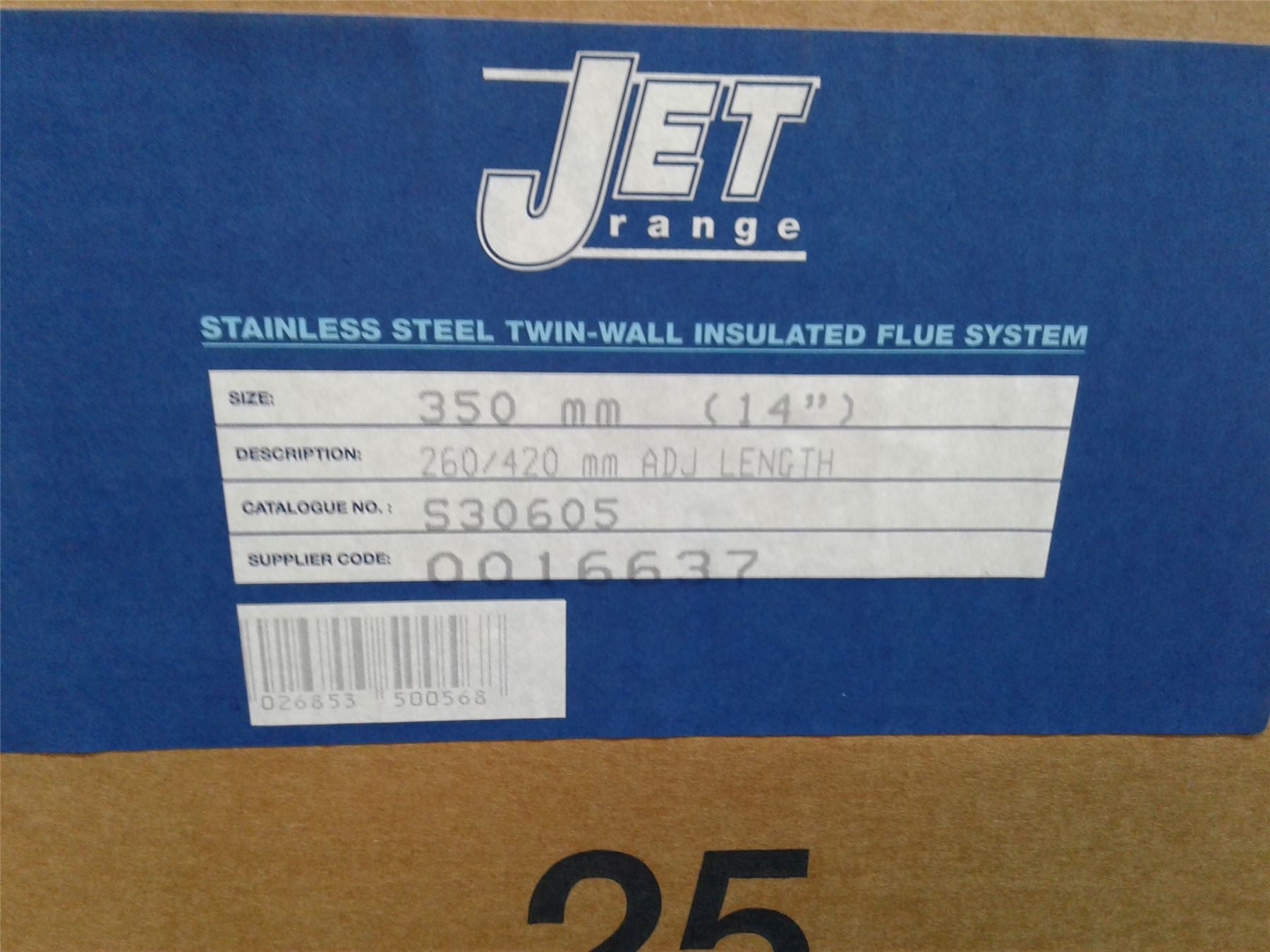 NEW Jet Range S/S Twin Wall Insulated Flue System 260-420mm 350mm 14" S30605