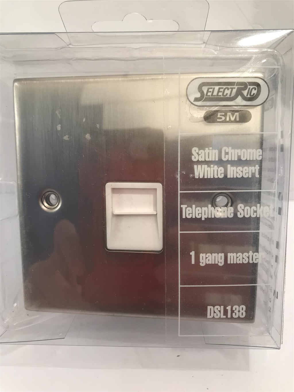 Satin Chrome White Insert Telephone Socket 1 Gang Master DSL138