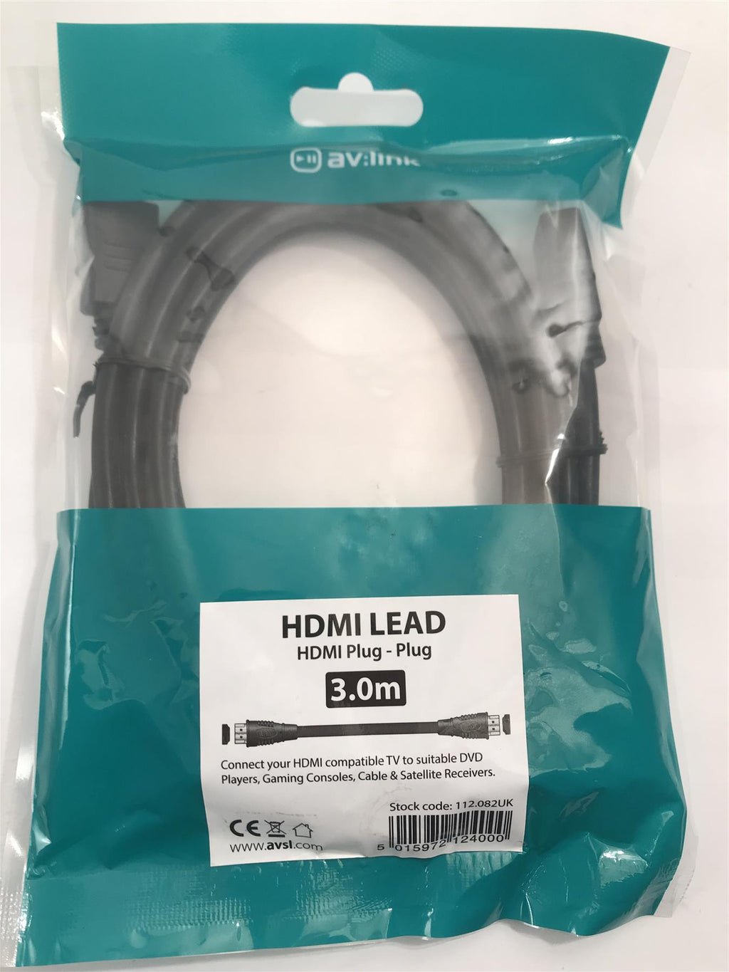 AV:Link HDMI Lead Plug to Plug 3m  112.082UK