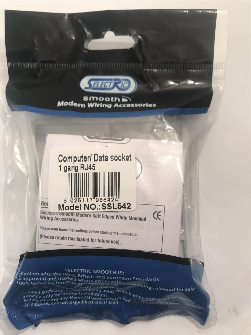 Selectric Smooth Computer/Data Socket 1 Gang RJ45  SSL542