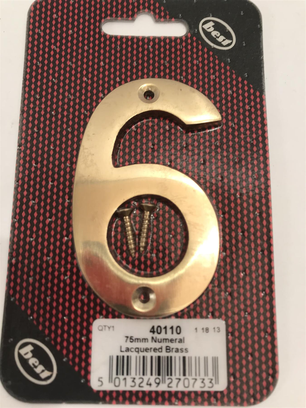 Best 75mm 3" Lacquered Brass No.6  with screws  -   40110