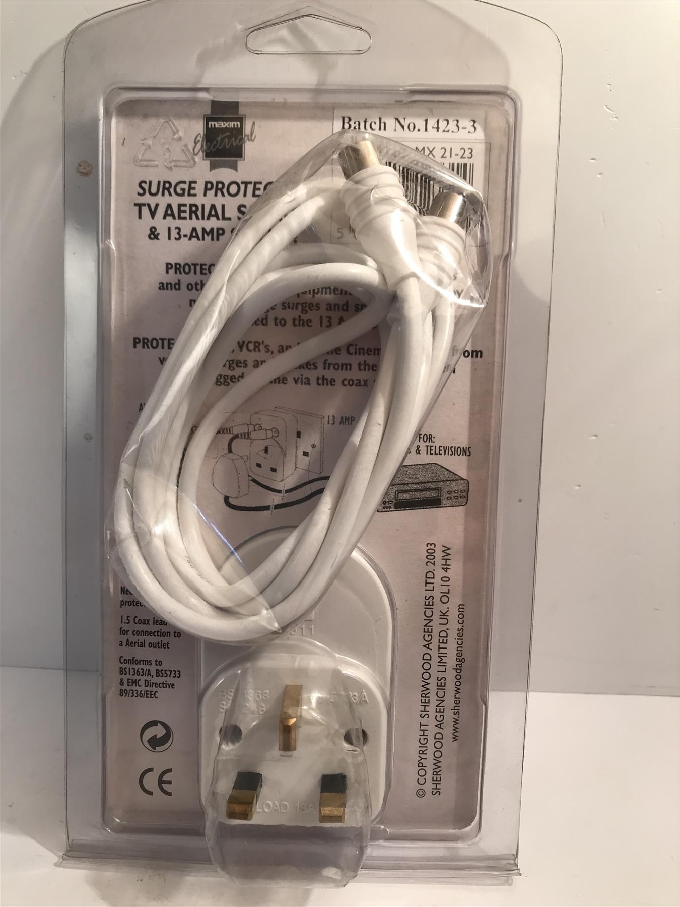 Surge Protected TV Aerial Socket & 13 Amp Socket  MX 21-23