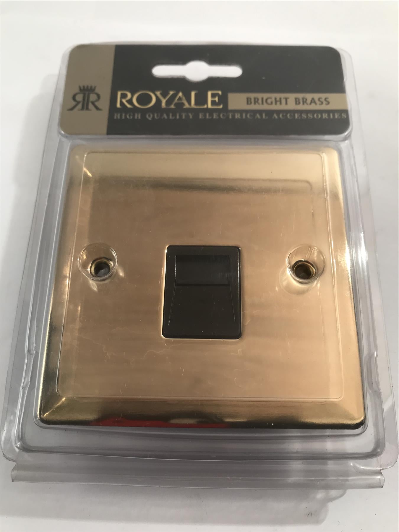 Royale Flat Plate Telephone Master Socket Polished Brass Black Insert ZFBP12