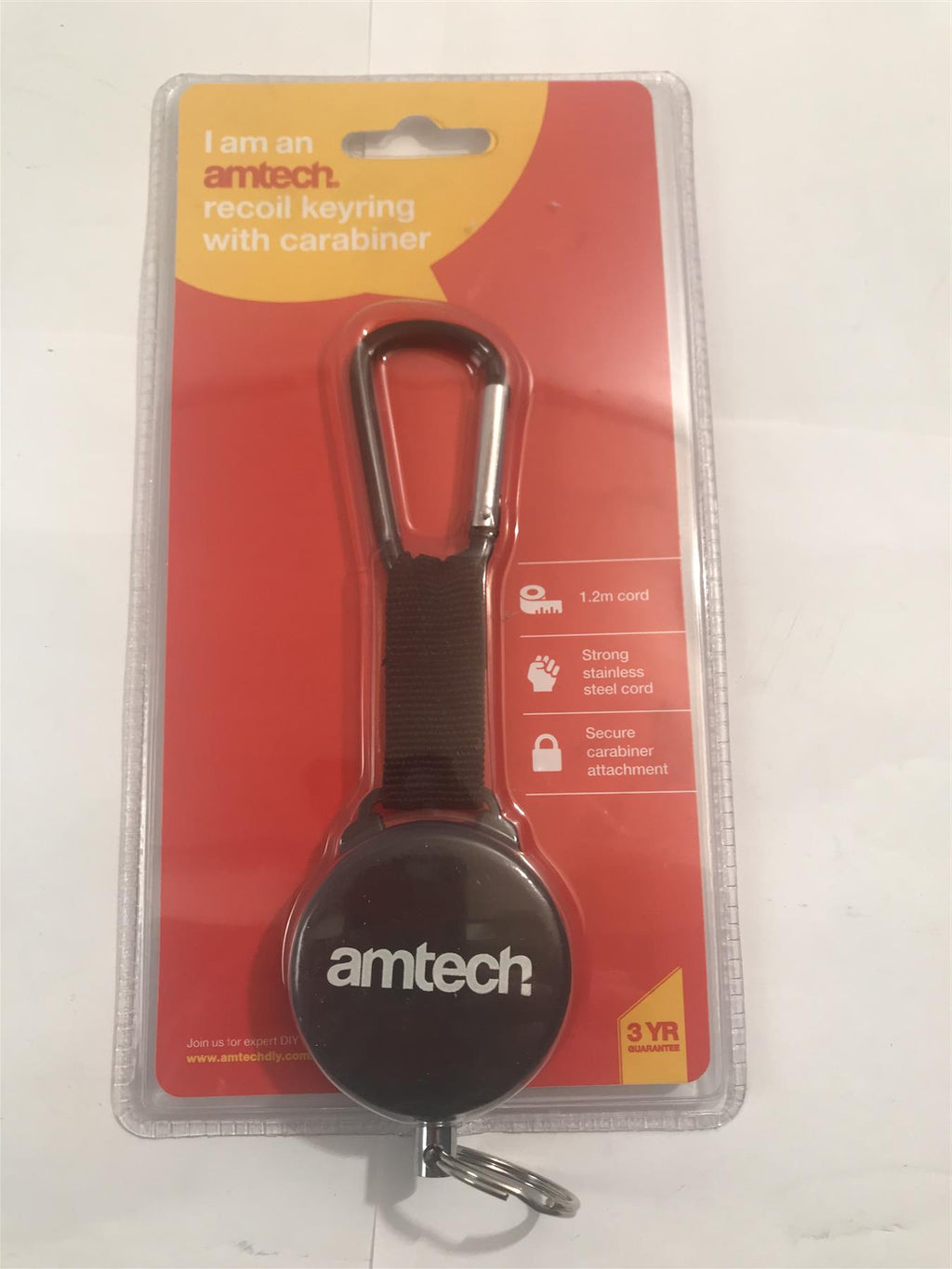 Amtech Recoil Keyring With Carabiner Card Holder Keys Ring Belt Clip Pull  S2928
