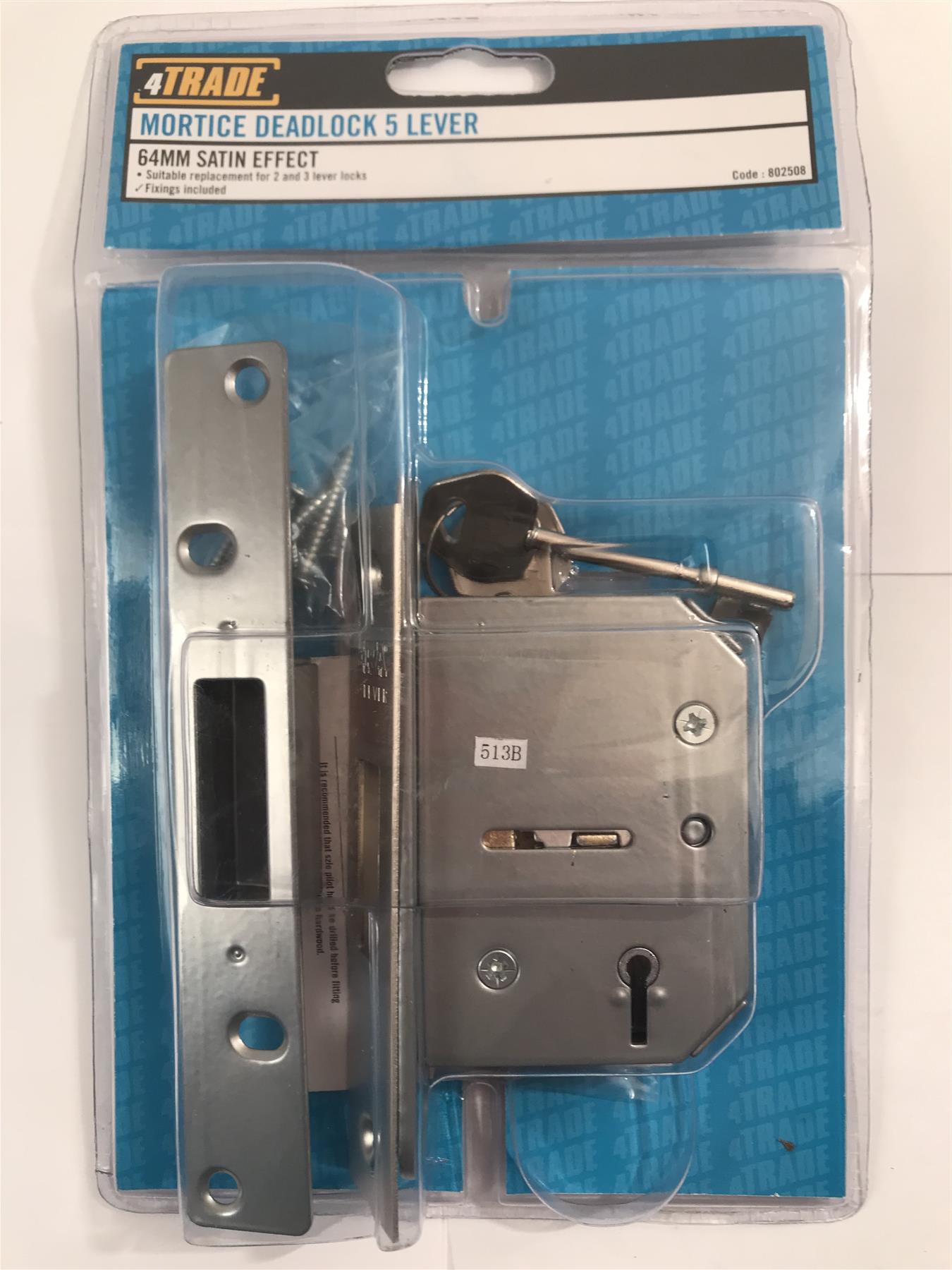 4Trade Mortice Deadlock 5 Lever 64mm Satin Effect 802508