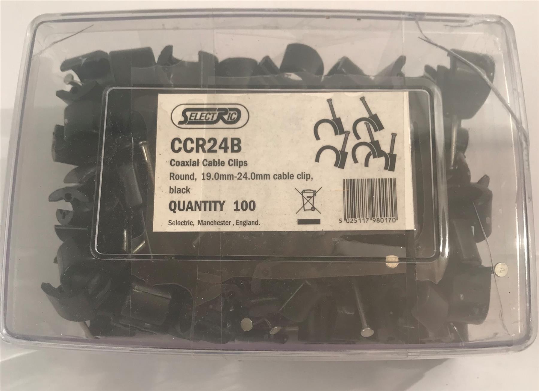 Selectric  Round 19- 24mm Coaxial Cable Clip Black x 100  CCR24B