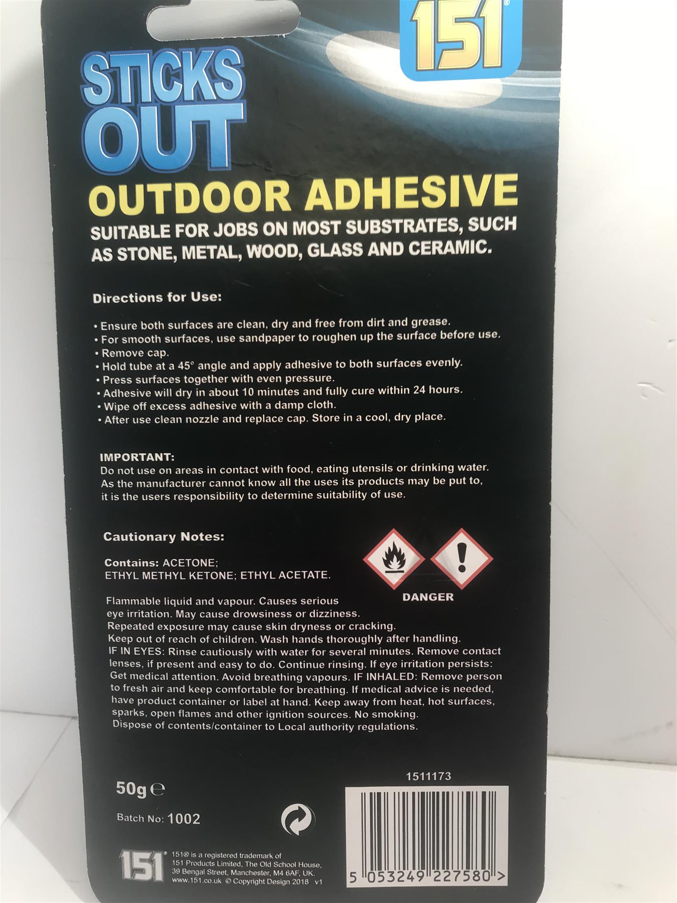 151 Sticks Out Outside Multi Surface Adhesive 50G