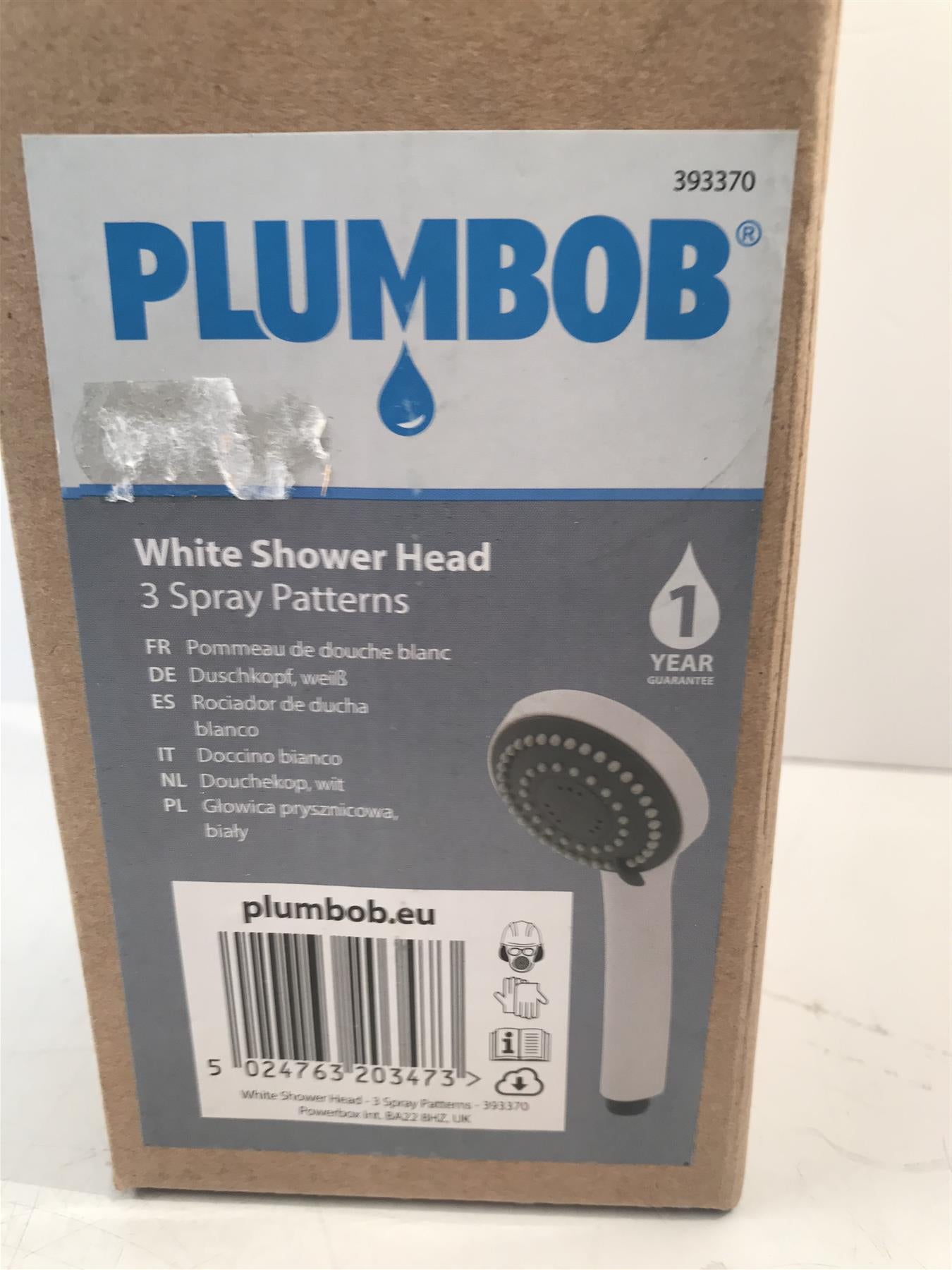 Plumbob 393370 White Shower Head 3 Spray Pattern