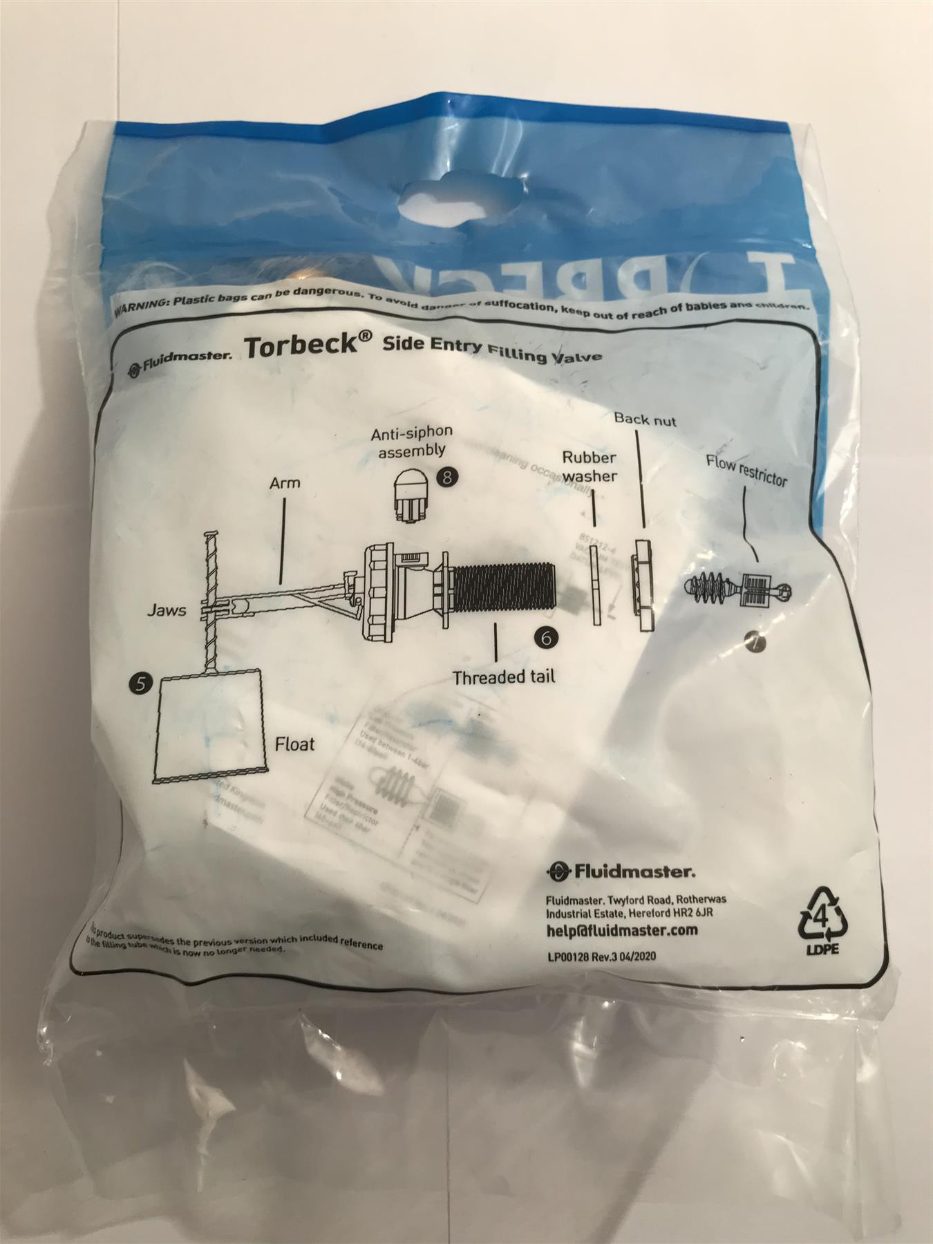 Torbeck WC Cistern Side Entry Fill Valve 1/2" Brass Shank B610-1/2b