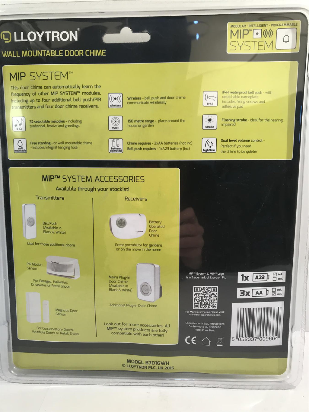 Lloytron Wall Mountable Door Chime  Portable/wireless Battery Op  B7016WH