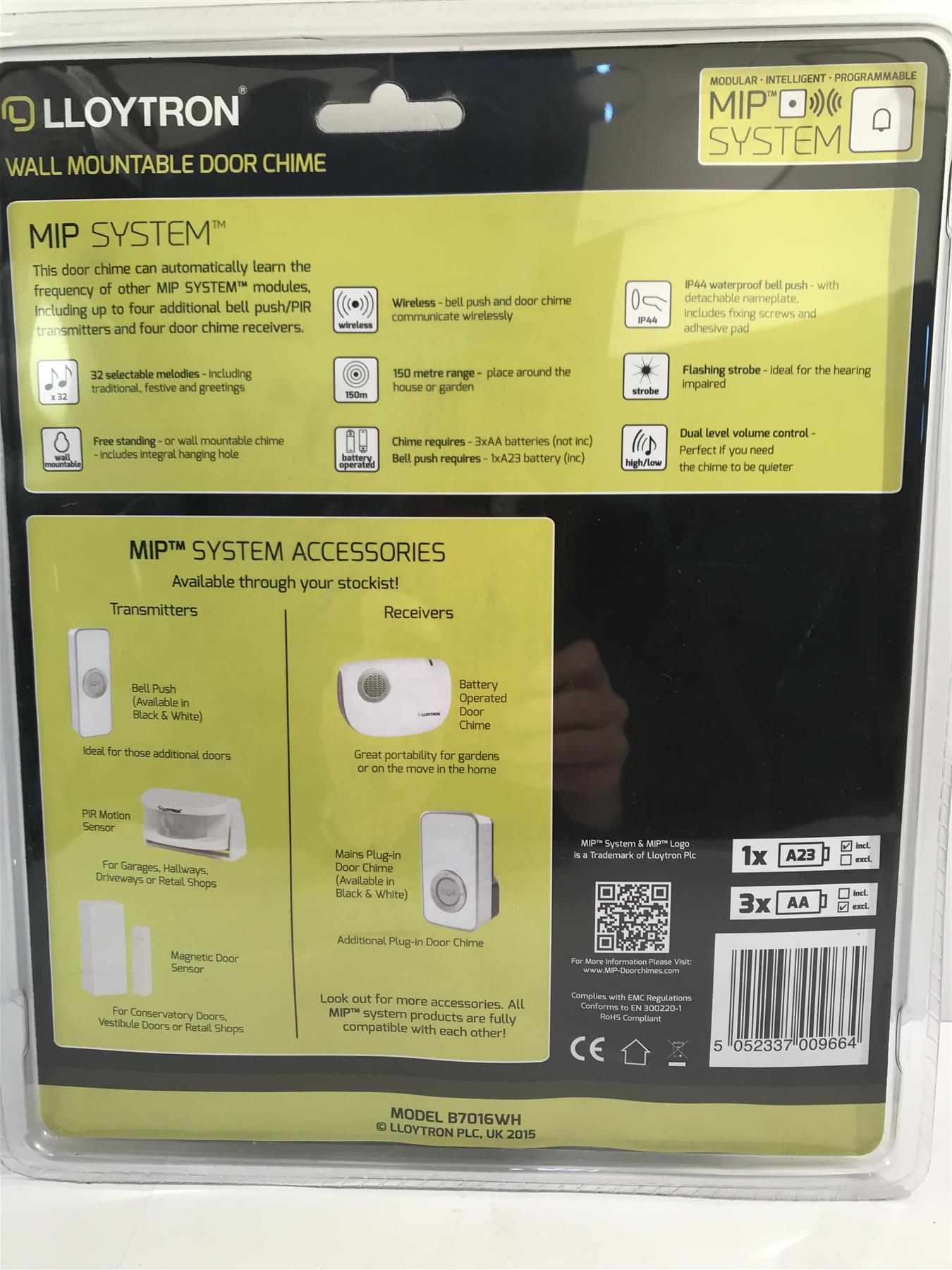 Lloytron Wall Mountable Door Chime  Portable/wireless Battery Op  B7016WH