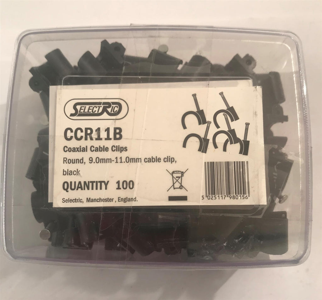 Selectric  Round 11mm Coaxial Cable Clip Black x 100  CCR11B