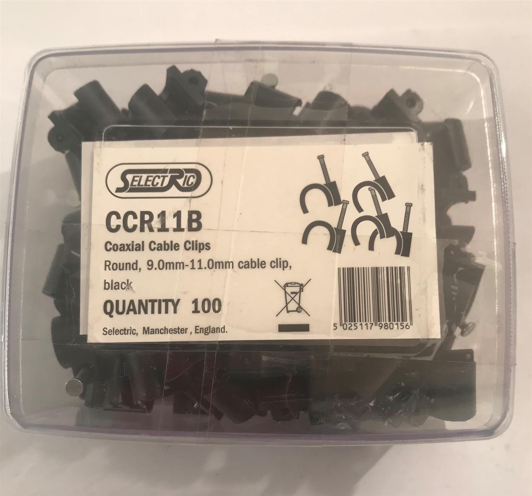Selectric  Round 11mm Coaxial Cable Clip Black x 100  CCR11B