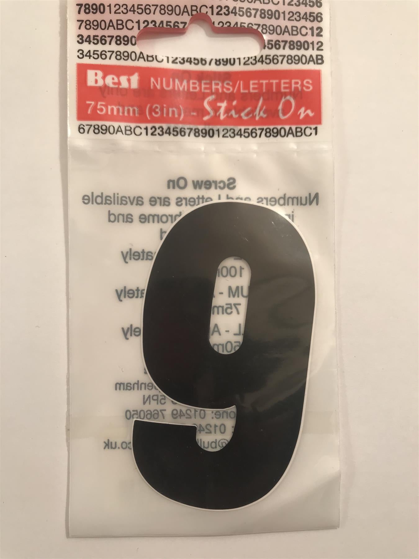 Black Number 9 Self Adhesive 1½" x 3"