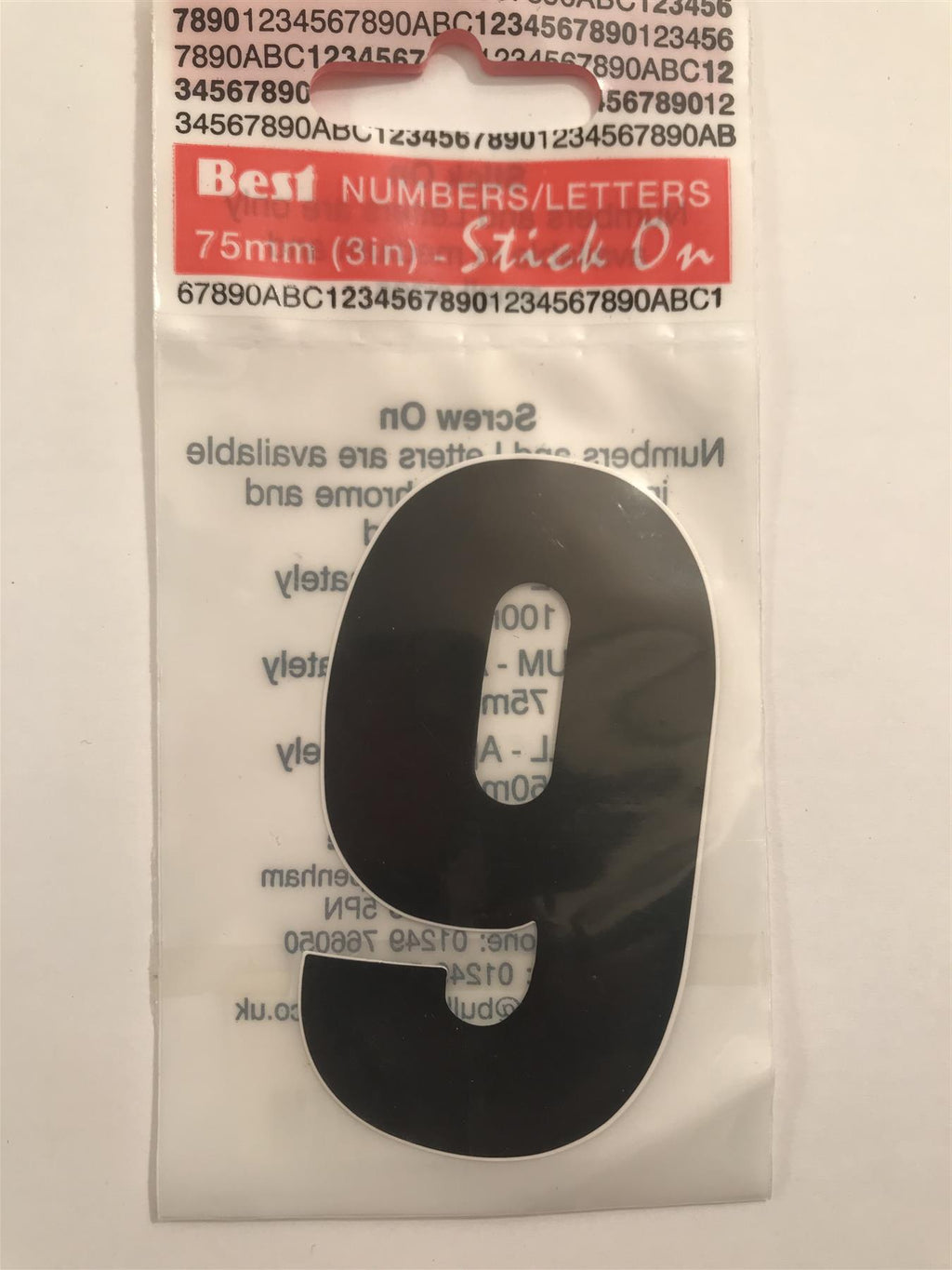 Black Number 9 Self Adhesive 1½" x 3"