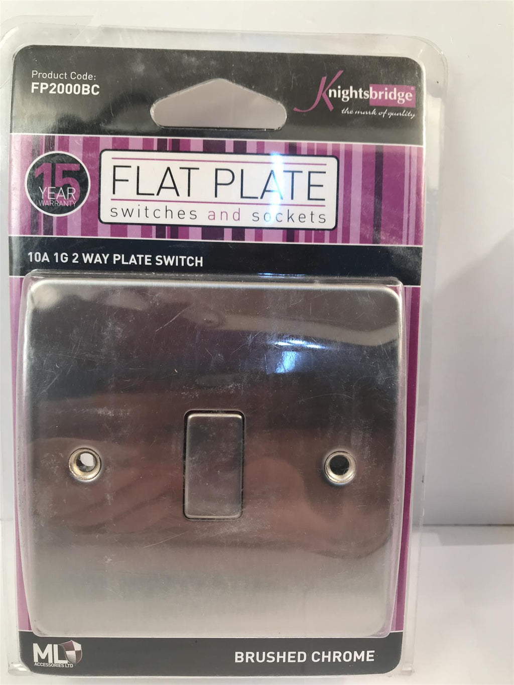 Knightsbridge Brushed Chrome 10a 2 Way Plate Switch FP2000BC