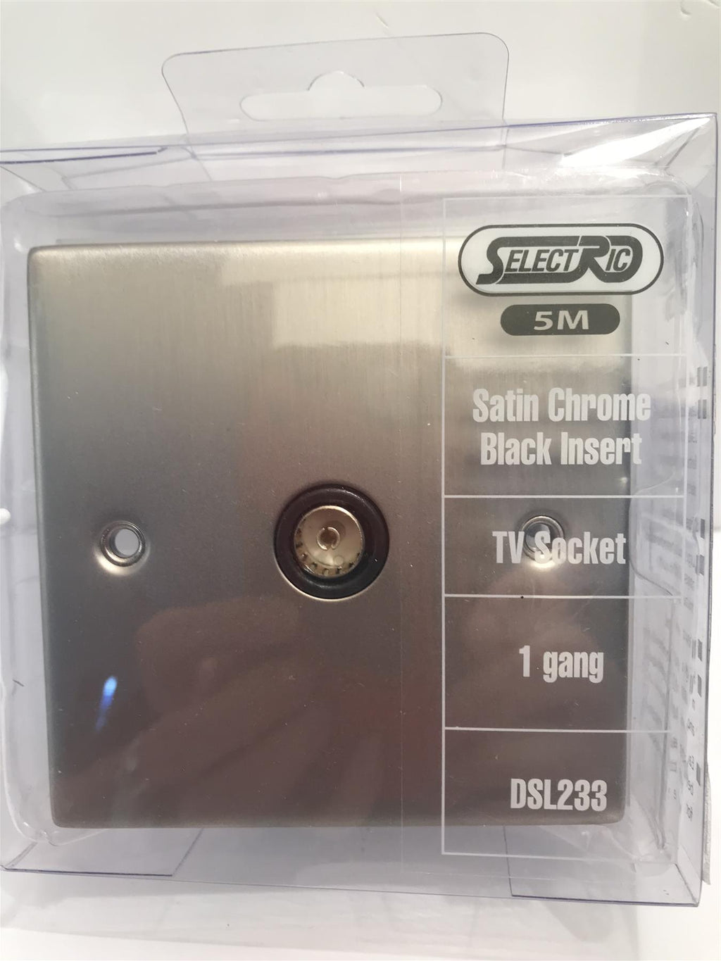 Satin Chrome Black Insert TV Socket 1 Gang DSL233