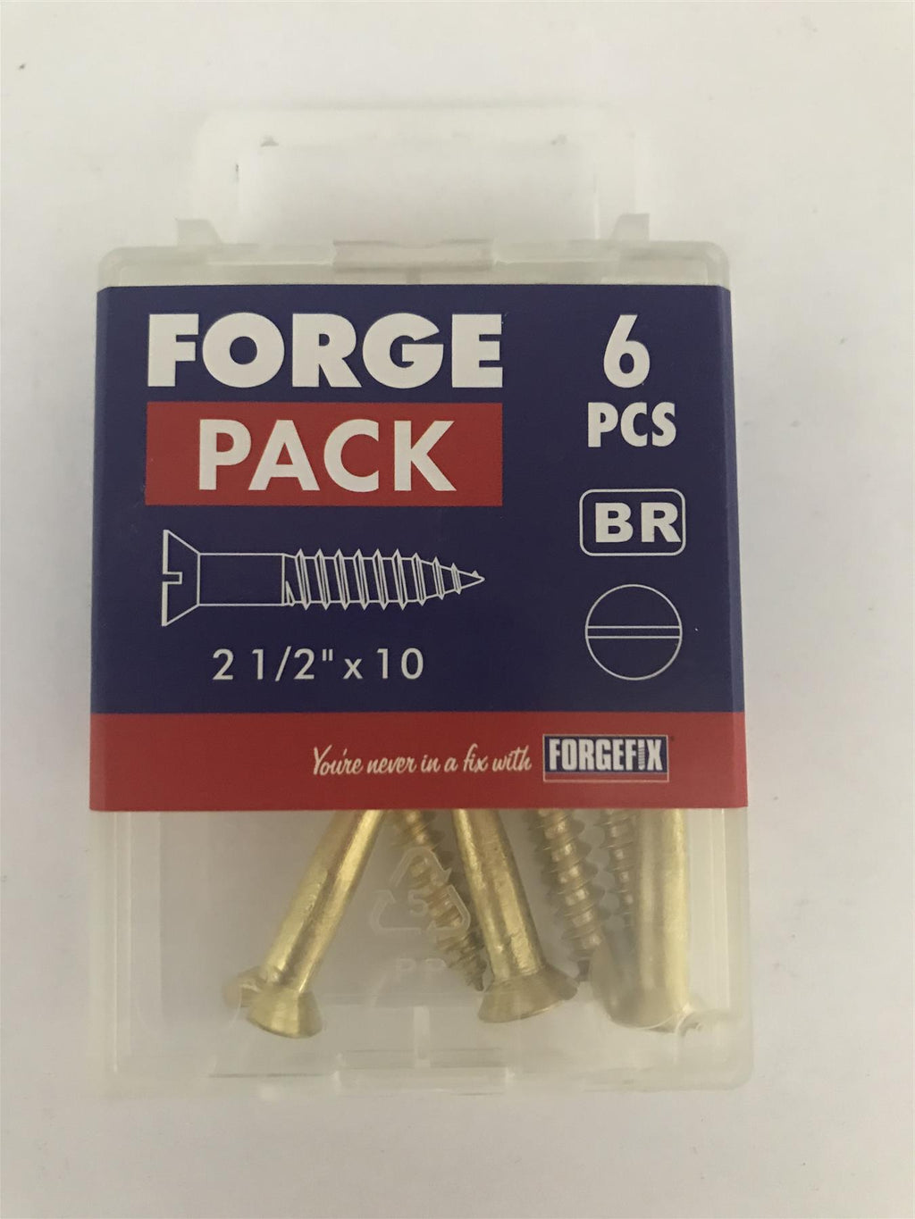 Forgefix Wood Screw Slotted CSK Brass 2 1/2" x 10  FPCSK21210BR  Pack 6