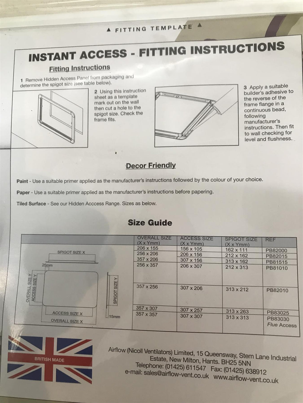 Airflow Access Panel 307mm x 307mm (12" x 12") PB83030